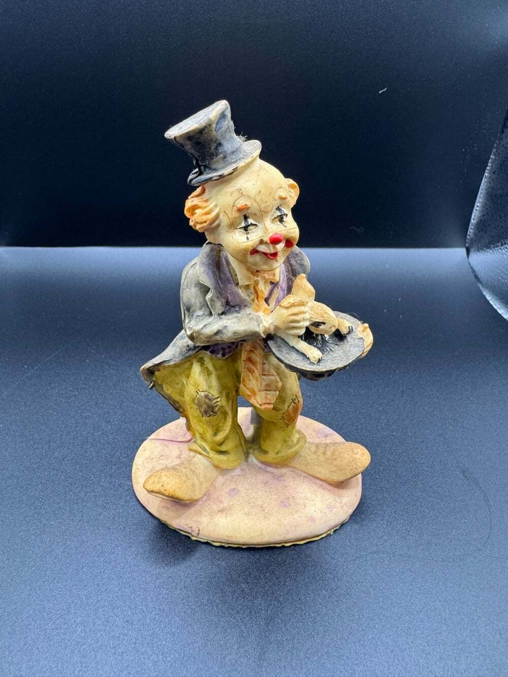 Vintage Hobo Clown Magician Rabbit in Top Hat Figurine Resin Circus Decor 3"